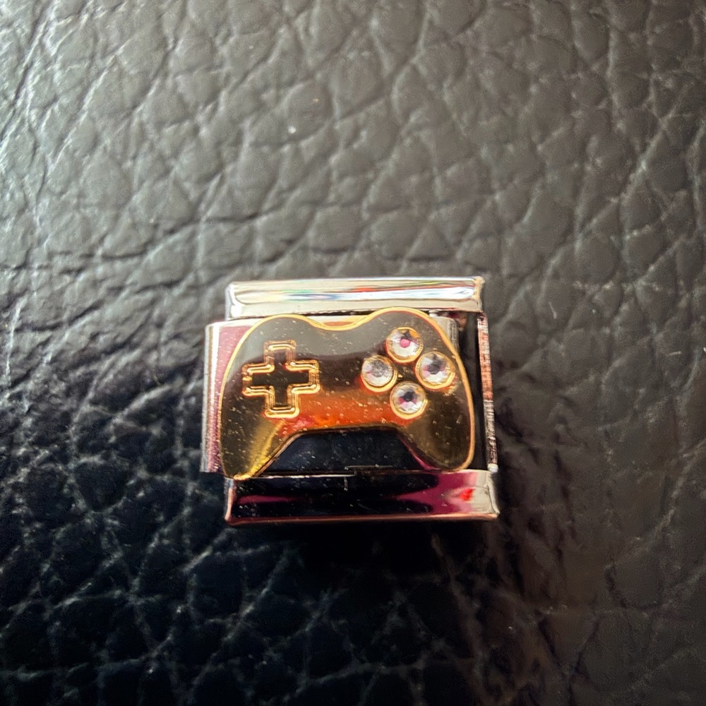 Gold Game Controller Italian Charm Link with Crystals